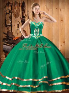 Embroidery Vestidos de Quinceanera Green Lace Up Sleeveless Floor Length