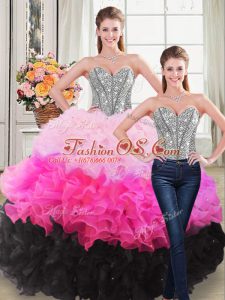 Cute Multi-color Lace Up Quinceanera Dress Beading and Ruffles Sleeveless Floor Length