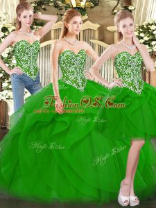 Luxurious Green Quinceanera Gowns Military Ball and Sweet 16 and Quinceanera with Beading and Ruffles Sweetheart Sleeveless Lace Up