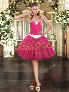 Sweet Fuchsia Sleeveless Appliques Mini Length Prom Dress