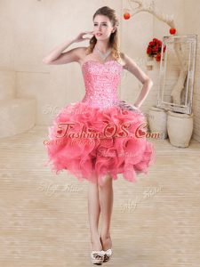 Sleeveless Beading and Ruffles Lace Up Prom Gown