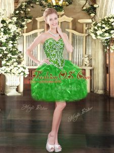 Pretty Sweetheart Sleeveless Prom Dresses Mini Length Beading and Ruffles Green Organza