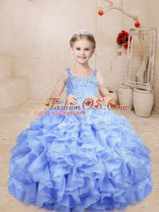 Sweet Floor Length Ball Gowns Sleeveless Lavender Pageant Gowns For Girls Lace Up