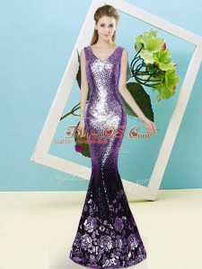 Adorable Eggplant Purple Mermaid Sequins Evening Dress Zipper Sequined Sleeveless Floor Length