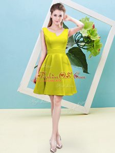 Wonderful Yellow Sleeveless Satin Zipper Damas Dress for Prom and Party and Wedding Party