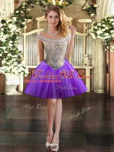 Dramatic Tulle Sleeveless Mini Length Prom Dress and Beading