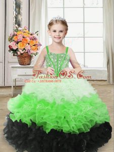 Multi-color Little Girl Pageant Dress Sweet 16 and Quinceanera with Beading and Ruffles Straps Sleeveless Lace Up