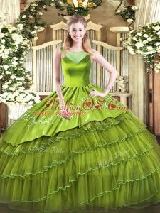 Fashion Olive Green Scoop Neckline Beading and Embroidery Vestidos de Quinceanera Sleeveless Side Zipper