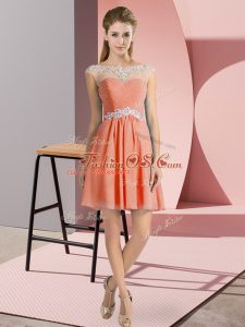 Scoop Cap Sleeves Chiffon Beading Lace Up