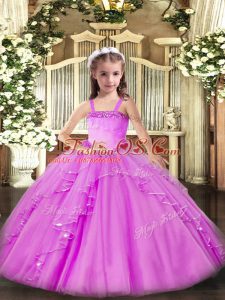 Lilac Sleeveless Appliques and Ruffles Floor Length Pageant Dress Womens