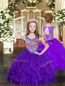 Floor Length Ball Gowns Sleeveless Purple Child Pageant Dress Lace Up