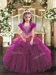 Straps Sleeveless Lace Up Pageant Dress for Teens Fuchsia Organza