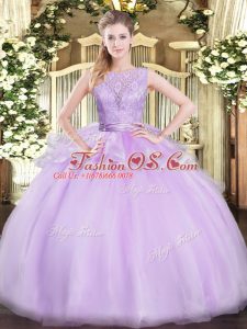 Wonderful Lavender Quince Ball Gowns Military Ball and Sweet 16 and Quinceanera with Lace Scoop Sleeveless Backless