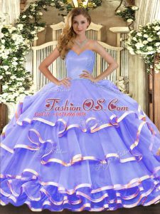 Lavender Lace Up Sweetheart Ruffled Layers 15 Quinceanera Dress Organza Sleeveless
