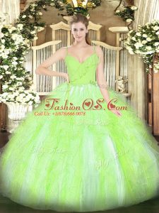 Yellow Green Ball Gowns Ruffles 15 Quinceanera Dress Zipper Organza Sleeveless Floor Length