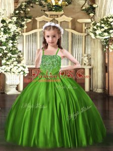 Fancy Green Straps Lace Up Beading Little Girls Pageant Dress Sleeveless