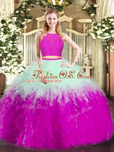Ideal Floor Length Two Pieces Sleeveless Multi-color Quince Ball Gowns Zipper