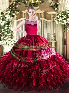 Coral Red Scoop Neckline Beading and Ruffles Quinceanera Dresses Sleeveless Zipper