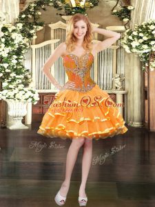 Ball Gowns Evening Dress Orange Sweetheart Organza Sleeveless Mini Length Lace Up