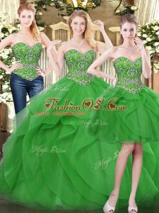 Sophisticated Green Sleeveless Tulle Lace Up Sweet 16 Dress for Military Ball and Sweet 16 and Quinceanera