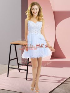 Best Beading and Lace Bridesmaid Dress Lavender Side Zipper Sleeveless Mini Length