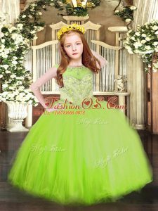 Pretty Sleeveless Tulle Floor Length Zipper Little Girl Pageant Gowns in with Beading
