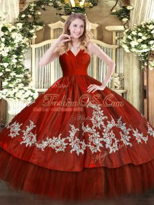 Delicate Embroidery Sweet 16 Dresses Wine Red Zipper Sleeveless Floor Length