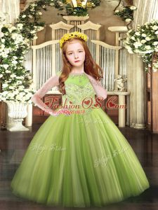 Yellow Green Sleeveless Floor Length Beading Zipper Winning Pageant Gowns