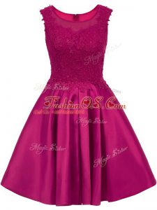 Suitable Sleeveless Mini Length Lace Zipper Wedding Guest Dresses with Fuchsia