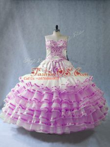 Floor Length Lace Up Sweet 16 Quinceanera Dress Lilac for Sweet 16 and Quinceanera with Embroidery and Ruffled Layers