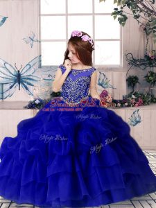 Luxurious Royal Blue Scoop Neckline Beading and Pick Ups Little Girls Pageant Dress Wholesale Sleeveless Zipper