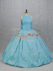 Blue Sleeveless Embroidery Floor Length Quinceanera Dress