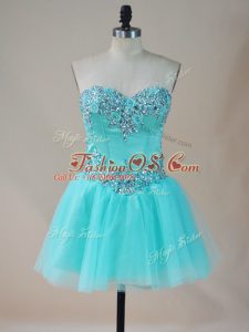Colorful Mini Length Aqua Blue Prom Party Dress Sweetheart Sleeveless Lace Up