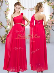 Noble Floor Length Empire Sleeveless Red Court Dresses for Sweet 16 Lace Up