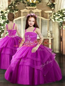 Lovely Sleeveless Beading and Ruching Lace Up Child Pageant Dress