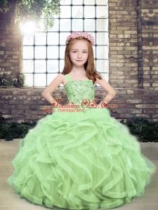 Glorious Yellow Green Sleeveless Tulle Lace Up Child Pageant Dress for Party and Sweet 16 and Wedding Party