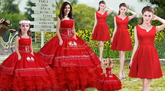 Perfect Sleeveless Lace Up Floor Length Embroidery and Ruffles Quinceanera Gown