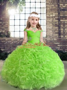Ball Gowns Straps Sleeveless Fabric With Rolling Flowers Floor Length Lace Up Beading Little Girl Pageant Gowns
