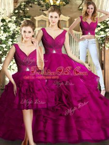 Sleeveless Beading and Ruffles Backless Quince Ball Gowns