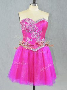 Glorious Fuchsia Sleeveless Tulle Lace Up Prom Dress for Prom and Party