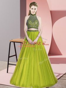 Enchanting Olive Green Sleeveless Tulle Backless Homecoming Dress for Prom and Party and Military Ball