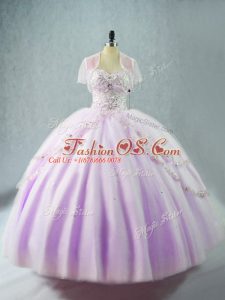 Lavender Sleeveless Beading Floor Length Quinceanera Gown