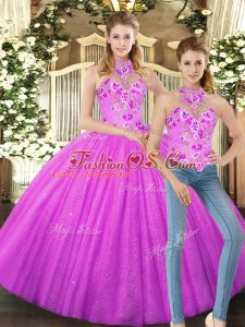 Fantastic Floor Length Two Pieces Sleeveless Lilac Quinceanera Gowns Lace Up