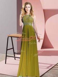 Amazing Olive Green Evening Dress Prom and Party with Beading Scoop Sleeveless Backless