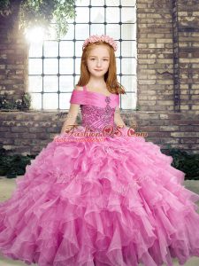 Organza Sleeveless Floor Length Kids Formal Wear and Beading and Ruffles
