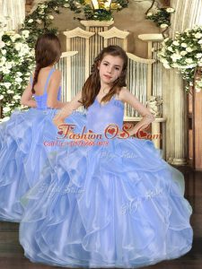 Floor Length Ball Gowns Sleeveless Blue Child Pageant Dress Lace Up