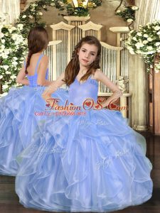 Floor Length Ball Gowns Sleeveless Blue Child Pageant Dress Lace Up