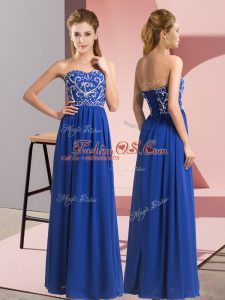 Royal Blue Sleeveless Beading Floor Length Evening Dress