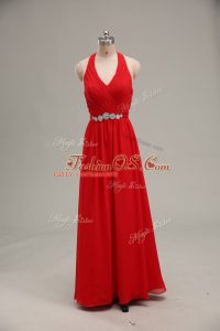 Spectacular Beading and Ruching Mother Of The Bride Dress Red Zipper Sleeveless Floor Length