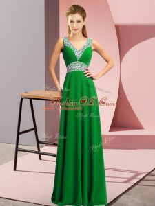 Empire Homecoming Dress Green V-neck Chiffon Sleeveless Floor Length Lace Up